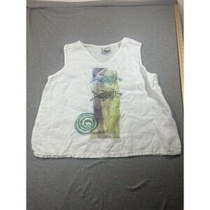 Match Point  Top Womens M White Linen Sleeveless Round‎ Neck Casual